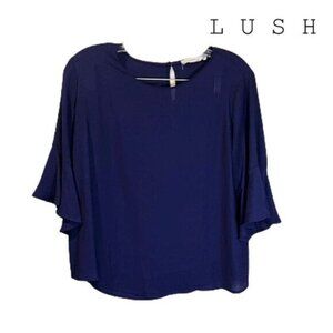 Lush Women's Casual Ruffle‎ Sleeve Round Neck Blouse Shirt